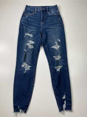 American Eagle Curvy Hi-Rise Jegging Distressed Raw Hem Jeans Size 000 Short
